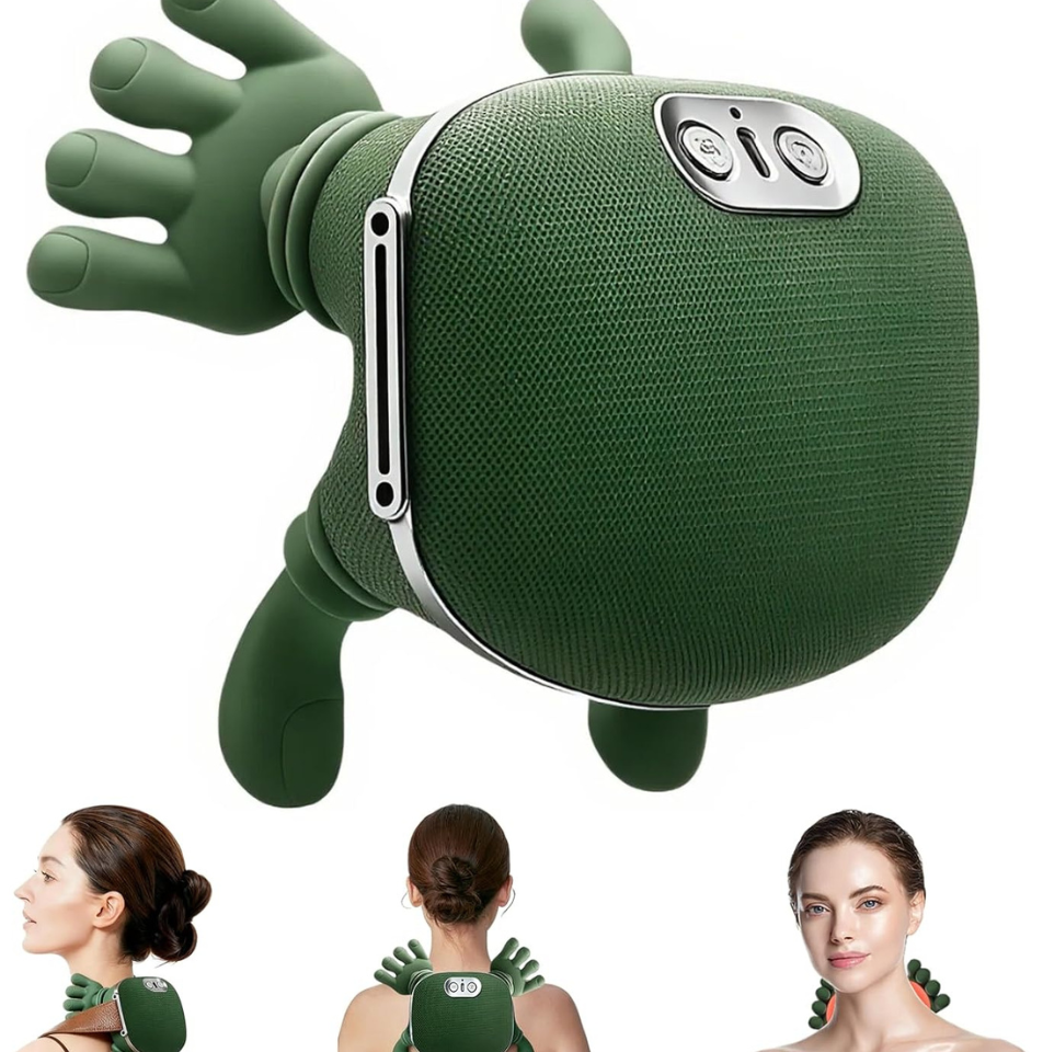 KOFXVADY Simulated Human Hand Shoulder Neck Massager Heat Deep Tissue Green